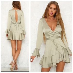 Sexy V-Neck Frill Dress-Olive **NWT**